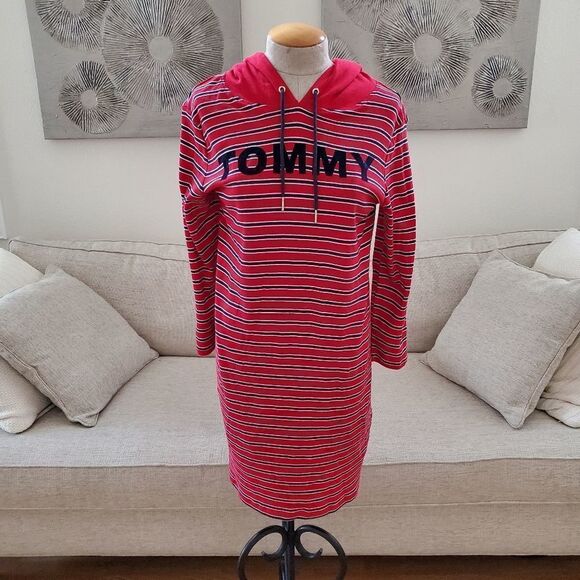 Tommy Hilfiger Striped Hoodie Dress in Red/Black - NEW - Picture 2 of 11